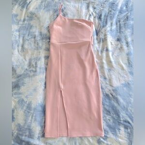 Pink One Shoulder Midi Dress by Lyaner